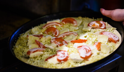close up view of the italian home made pizza dish