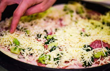 close up view of the italian home made pizza dish