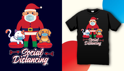 Christmas t-shirt design on cat and dog and Santa