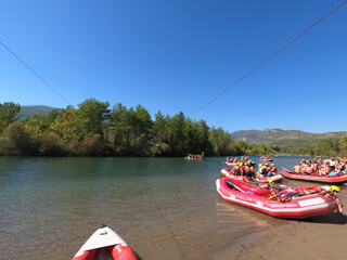 Water rafting on the rapids of river Manavgat in Koprulu Canyon, Turkey.