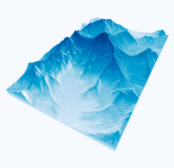 Satellite view of Mount Everest, Lhotse I, Nuptse, base camps for the ascent to the mountains of the Himalayas, on the border between Nepal and China. Section, 3d rendering