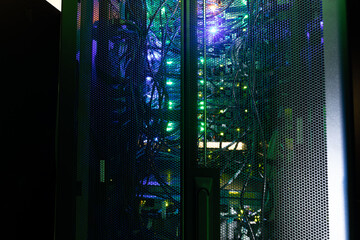 Close up view of a modern computer server