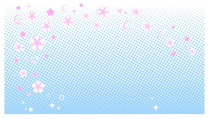 Beautiful girl with blue hair and blue eyes in anime style. Halftone pink background.