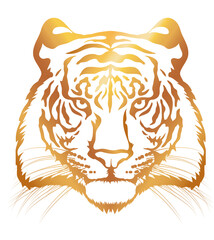 Tiger head. Gold silhouette of a tiger head isolated on white background.