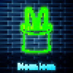 Fototapeta premium Glowing neon line Magician hat and rabbit ears icon isolated on brick wall background. Magic trick. Mystery entertainment concept. Vector