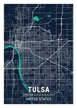 Tulsa Blue Dark City Map
