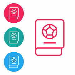 Red line Football learning book icon isolated on white background. Set icons in circle buttons. Vector