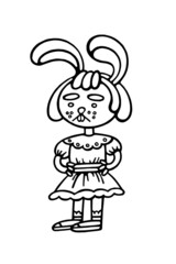 Cute vector bunny girl in a dress. The clear outline and smooth lines create the perfect cartoon illustration