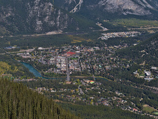 Beautiful aerial view of small town Banff in Banff National Park, Alberta, Canada in the Rocky...