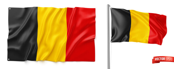 Vector realistic illustration of belgian flags on a white background. - obrazy, fototapety, plakaty