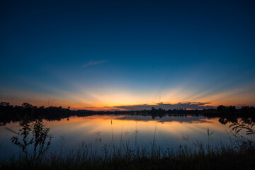 Sunset on the lake landscape