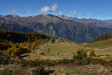 Südtirol bei Meran,  Blick vom Hirzergebiet zum Naturpark Texelgruppe und Ötztaler Alpen, view from the Hirzer area to the Texel Group Nature Park,