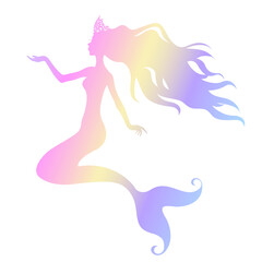 Rainbow silhouette of a princess mermaid in a crown.