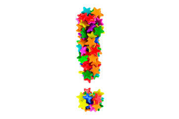 Exclamation mark symbol from colored stars, 3D rendering