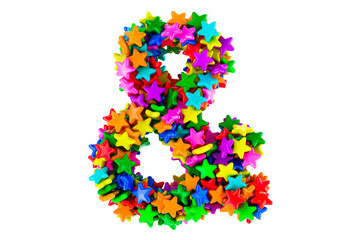 Ampersand symbol from colored stars, 3D rendering