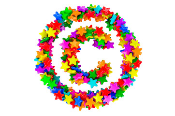Copyright symbol from colored stars, 3D rendering