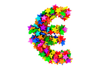 Euro symbol from colored stars, 3D rendering