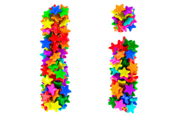 Letter I from colored stars, uppercase and lowercase letters. 3D rendering