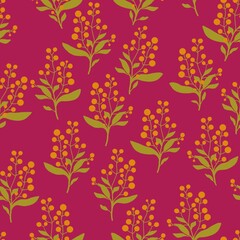 bright seamless pattern of berries on a dark pink background