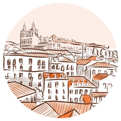 Lisbon city view drawing