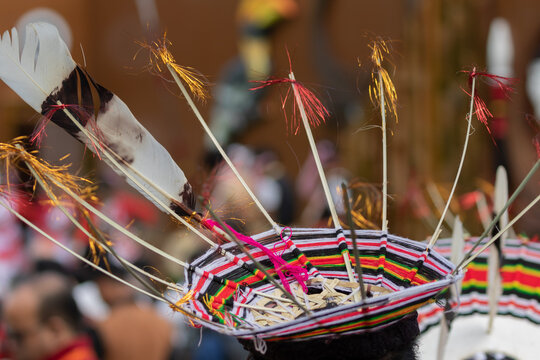 Abstract image of a Traditional Naga head gear made of Straws and Hornbill Bird feather
