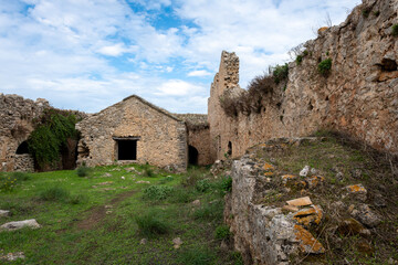 The ruin structures inside Kastro Griva. A Turkish Ottoman castle situated on the mainland off...