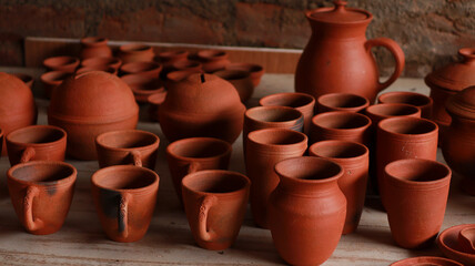 Fototapeta na wymiar Handmade earthenware vases and pottery