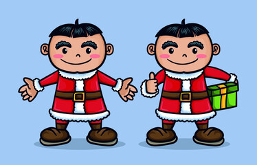 Hand drawn cute christmas character boy with santa clothes