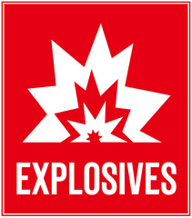 A sign that alerts : explosives. Bomb. Inflammable. Flammable. Danger
