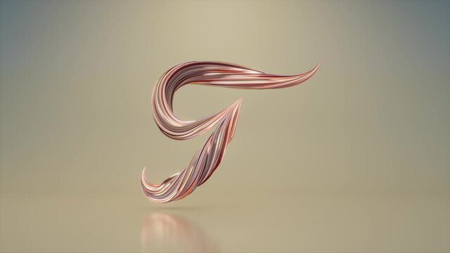 Collection Living Alphabet. Unique twisted letters. Red pink color. Letter T. 3d animation of seamless loop with alpha 