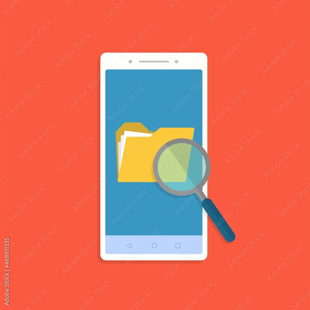 Poster phone with folder search and data synchronisation. touchscreen device with different folders.