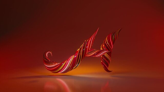 Collection Living Alphabet. Unique twisted letters. Red yellow color. Letter H. 3d animation of seamless loop 