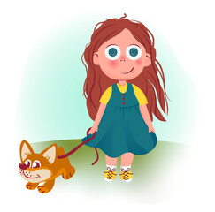 Cute little girl with dog illustration