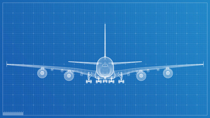 3d wireframe render blueprint design concept for industrial presentation with blue background