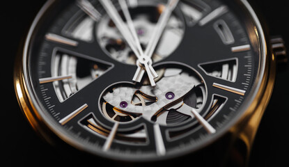 Swiss made mechanical skeleton wrist watch