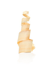 christmas tree made of wood shavings with shadow and reflection on a white background