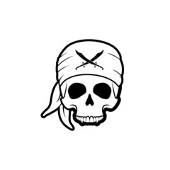 Skull Logo Wearing Bandana With Sword Icon Design Inspiration