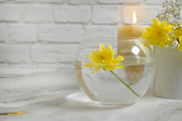 Obraz na płótnie Canvas yellow chrysanthemum in a glass vase