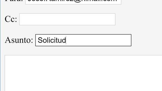 Spanish. Entering Email Subject Topic Client Request in Online Box. Send Work Request to Employee Recipient by Typing E-Mail Subject Line on Website. Type Letters. Viewpoint of Monitor Screen.