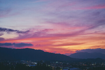 Beautiful sunset view of Phuket town, Thailand.