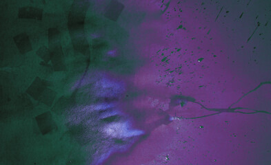 Abstract background, green marble with texture, purple gradient with glitter, white inclusions and dripping drops. art. abstraction. prepared for text input. painting in the interior.