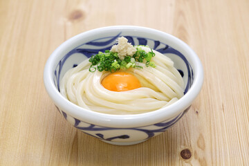 Kamatama Udon, hot udon noodles with raw egg and soy sauce. Japanese food