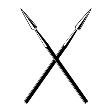 recommend clip art: Crossed spears. Vector black outline icon illustration