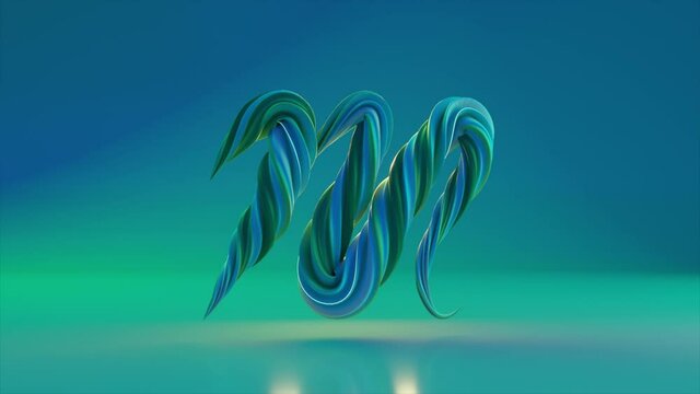 Collection Living Alphabet. Unique twisted letters. Blue. Letter M. 3d animation of seamless loop with alpha matte