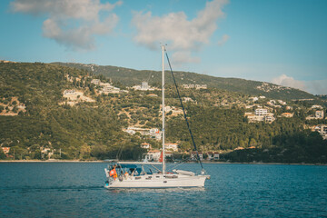 Naklejka premium Travel around Greece yachts in Ionic Sea