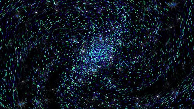 Kaleidoscope of twinkling pixel particles. Twisting the dynamic pattern towards the center.