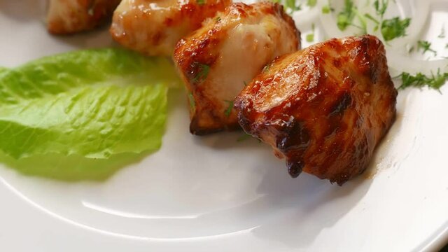 Chicken barbecue shish kebab for dinner. Nice grilled meat food