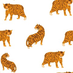 Seamless pattern with tiger isolated on white. Design for card, textile, fabric, paper