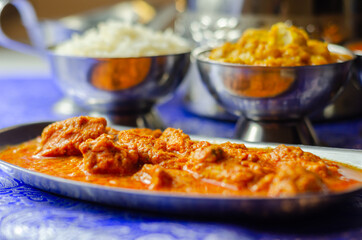 Traditional Indian food, tasty chicken Tikka Masala with Basmati rice