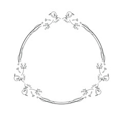 Abstract Black Simple Line Round Circ With Leaf Leaves Frame Flowers Doodle Outline Element Vector Design Style Sketch Isolated Illustration For Wedding And Banner